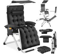 TecTake® Fauteuil de Jardin Bain de Soleil avec Pare Soleil Chaise Longue Pliable & Inclinable avec Rembourrage Repose Pieds Appuie-tête Amovible Salon de Jardin Exterieur Mobilier