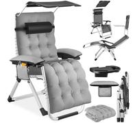 TecTake® Fauteuil de Jardin Bain de Soleil avec Pare Soleil Chaise Longue Pliable & Inclinable avec Rembourrage Repose Pieds Appuie-tête Amovible Salon de Jardin Exterieur Mobilier