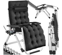 TecTake® Fauteuil de Jardin Chaise Longue Pliable & Inclinable avec Rembourrage, Repose Pieds, Accoudoirs, Appuie-tête Amovible Salon de Jardin Exterieur, Structure en Acier époxy, Mobilier