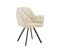TECTAKE Fauteuil pivotant en velours avec accoudoirs rembourré avec motif matelassé crème