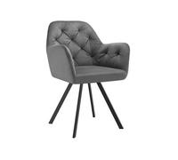 TECTAKE Fauteuil pivotant en velours avec accoudoirs rembourré avec motif matelassé gris anthracite