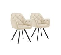 TECTAKE Fauteuil pivotant en velours avec accoudoirs rembourré avec motif matelassé Lot de 2 crème