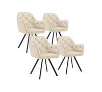 TECTAKE Fauteuil pivotant en velours avec accoudoirs rembourré avec motif matelassé Lot de 4 crème