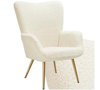 TecTake® Fauteuil Relax Confortable en Tissu Bouclette Fauteuil Scandinave Moelleux avec Accoudoirs & Dossier Ergonomique pour Salle à Manger, Salon, Chambre, Siege Bureau, Allaitement Crème/Or