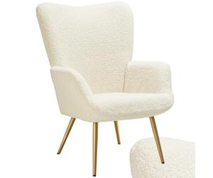 tectake® Fauteuil Relax Confortable en Tissu Bouclette Fauteuil Scandinave Moelleux avec Accoudoirs & Dossier Ergonomique pour Salle à Manger, Salon, Chambre, Siege Bureau, Allaitement Crème/Or
