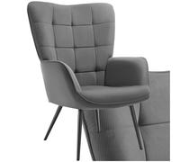 TecTake® Fauteuil Relax Confortable en Velours côtelé Fauteuil Scandinave Moelleux avec Accoudoirs & Dossier Ergonomique pour Salle à Manger, Salon, Chambre, Siege Bureau, Allaitement Gris/Noir