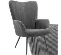 TecTake® Fauteuil Relax Confortable en Velours côtelé Large Fauteuil Scandinave Moelleux avec Accoudoirs & Dossier Ergonomique pour Salle à Manger, Salon, Chambre, Siege Bureau, Allaitement Gris/Noir