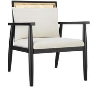TecTake® Fauteuil Relax Fauteuil Salon Confortable en Bois Massif & Cannage, avec Coussins & Accoudoirs pour Salle à Manger, Salon, Chambre, Chaise Bureau, Allaitement, TV