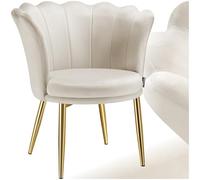 tectake® Fauteuil rembourré, 67 x 64 x 76 cm, Dossier en Forme de Fleur | Revêtement Aspect Velours, Mousse haute Densité, Pieds en Acier, Embouts antidérapants, Capacité 120 kg, Crème/Or