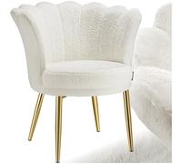 Fauteuil rembourrage épais revêtement fourrure synthétique crème/or