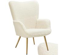 tectake® Fauteuil rembourré, Dossier Ergonomique, 72x76x100.5 cm, Bou ccoudoirs larges, Mousse haute Densité, Pieds en Acier, Embouts en plastique doux pour le sol, Capacité 150 kg, Crème/Or