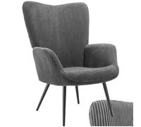 tectake® Fauteuil rembourré, Dossier Ergonomique, 72x76x100.5 cm, Velours | Accoudoirs larges, Mousse haute Densité, Pieds en Acier, Embouts en plastique doux pour le sol, Max. 150 kg, Anthracite/Noir