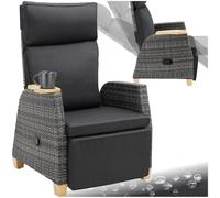 TecTake® Fauteuil Salon de Relaxation Chaise de Jardin avec Repose-Pieds, Dossier inclinable, en Aluminium INOX Résine tressée, Salon de Jardin Exterieur/Intérieur, avec Coussins