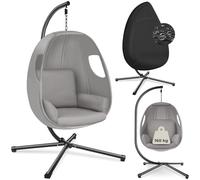 Fauteuil - TECTAKE - Fauteuil suspendu ANIKA acier, intérieur/extérieur, capacité 160kg, coussin , 100x97x201 cm - Gris clair