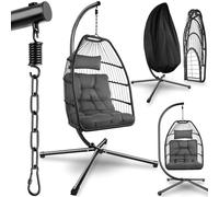Fauteuil - TECTAKE - Fauteuil suspendu ARIANE avec coussin, pivotant, réglable, acier et polyester, 98 x 107 x 202 cm - Gris foncé