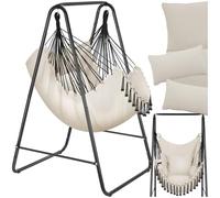 tectake® Fauteuil Suspendu Hamac Intérieur & extérieur avec Structure, Fauteuil Relax, Fauteuil de Lecture 1 Place Balancelle, Fauteuil Salon, Coussin Chaise Inclus Decoration Salon cocooning