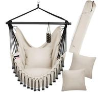 tectake® Fauteuil Suspendu Hamac Intérieur & extérieur, Fauteuil Relax, Fauteuil de Lecture Cocooning 1 Place Balancelle, Fauteuil Relax Jardin, 2 Coussin Chaise Inclus Decoration Salon cocooning
