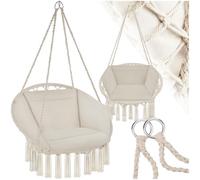 Fauteuil suspendu - TECTAKE - Siège GRAZIA avec rembourrage et pompons décoratifs 80 x 72 x 125 cm - Beige