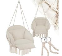 tectake® Fauteuil Suspendu Relax Design Intérieur & extérieur, Fauteuil Relax, Fauteuil de Lecture Cocooning 1 Place, Coussin Chaise XXL Moelleux Inclus - Beige