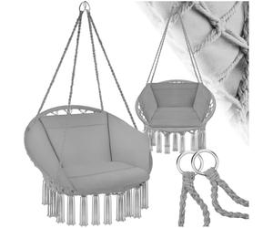 tectake® Fauteuil Suspendu Relax Design Intérieur & extérieur, Fauteuil Relax, Fauteuil de Lecture Cocooning 1 Place, Coussin Chaise XXL Moelleux Inclus - Gris