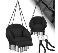 tectake® Fauteuil Suspendu Relax Design Intérieur & extérieur, Fauteuil Relax, Fauteuil de Lecture Cocooning 1 Place, Coussin Chaise XXL Moelleux Inclus - Noir