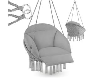 tectake® Fauteuil Suspendu Relax style boho Ø80cm, Design Intérieur & extérieur Fauteuil Relax max. 160kg Fauteuil de Lecture Cocooning 1 Place, pompons, Coussin Chaise XXL Moelleux épaisseur 10-12 cm