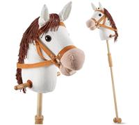 tectake® Hobby Horse 130 cm, Cheval Baton à partir de 24 Mois, Poignées latérales et roulettes, Hobby Horse realiste en Peluche Douce, Cheval a Bascule, Cadeau Enfant, Jouet 2 Ans, Jeu Jardin Enfant