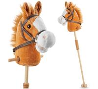 tectake® Hobby Horse 130 cm, Cheval Baton à partir de 24 Mois, Poignées latérales et roulettes, Hobby Horse realiste en Peluche Douce, Cheval a Bascule, Cadeau Enfant, Jouet 2 Ans, Jeu Jardin Enfant
