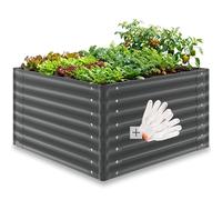 tectake® Jardiniere 100 x 100 x 62 cm, Plate-bande surélevée en acier, Potager surélevé, 1 paire de gants jardinage incluse, Carre Potager 600L, Lit de jardin, Jardiniere exterieur, Bac a fleur Jardin