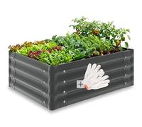 tectake® Jardiniere 80 x 60 x 30 cm, Plate-Bande surélevée en Acier, Potager surélevé, 1 Paire de Gants Jardinage Incluse, Carre Potager 130L, Lit de Jardin, Jardiniere Exterieur, Bac a Fleur Jardin