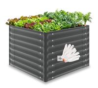 tectake® Jardiniere 80 x 80 x 62 cm, Plate-Bande surélevée en Acier, Potager surélevé, 1 Paire de Gants Jardinage Incluse, Carre Potager 380L, Lit de Jardin, Jardiniere Exterieur, Bac a Fleur Jardin