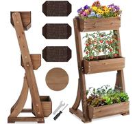 tectake® Jardinière Verticale 3 étages, 60 x 49 x 140 cm, Bois de Sapin | Compacte et élégante, 20kg par étage, Drainage optimal, Microclimat sain, Montage rapide, Toile de plantation incluse, Marron