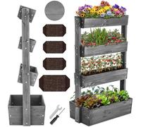 tectake® Jardinière Verticale 4 étages (3 inclinables), 85 x 45 x 140 cm | Bois de Sapin, 20-30 kg par étage, Drainage optimal, Microclimat sain, Montage rapide, Toile de plantation incluse, Gris