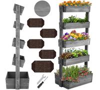 tectake® Jardinière Verticale 5 étages (4 inclinables), 81 x 52 x 180 cm | Bois de Sapin, 20-50 kg par étage, Drainage optimal, Microclimat sain, Montage rapide, Toile de plantation incluse, Gris