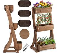 tectake® Jardinière Verticale, 60 x 49 x 140 cm, 3 Niveaux, Toile de paillage, Jardiniere Haute Potager surélevé Pots de Fleurs Plantes aromatiques Légumes, Balcon Terrasse, Marron