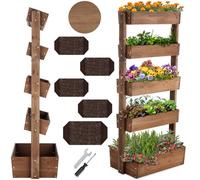 tectake® Jardinière Verticale, 81 x 52 x 180 cm 5 Niveaux, Système de Drainage et Toile de paillage, Jardiniere Haute Potager surélevé Pots de Fleurs Plantes aromatiques, Balcon Terrasse, Marron
