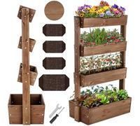 Jardinière verticale - TECTAKE - Potager vertical FLORA en bois de sapin laqué avec toile de paillage, 85 x 45 x 140 cm - Marron