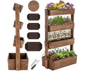 tectake® Jardinière Verticale, 85 x 45 x 140 cm 4 Niveaux, Système de Drainage et Toile de paillage, Jardiniere Haute Potager surélevé Pots de Fleurs Plantes aromatiques, Balcon Terrasse, Marron