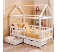 tectake® Lit Cabane Enfant à tiroirs, 80 x 160 cm, Barrière de sécurité