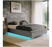 tectake® Lit capitonné pour Matelas 120x200 avec sommier en Bois, Cadre en Acier laqué époxy, Tête de lit, LED réglable & Coffre Rangement pour Chambre Adulte, ado ou Enfant Meuble Chambre