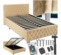 TecTake® Lit capitonné pour Matelas 120x200 avec sommier en Bois, Cadre en Acier laqué époxy, Tête de lit, LED réglable & Coffre Rangement pour Chambre Adulte, ado ou Enfant Meuble Chambre