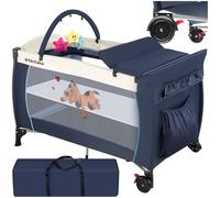 tectake® Lit Parapluie avec matelas Pliable Lit Bébé voyage léger réglable sur roulettes avec Accessoires bébé & Sac de Transport, Mobilier enfant idéal pour Maison ou Voyage Equipement bebe Parc bebe