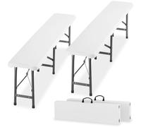 tectake® Lot 2 Bancs pliants de Camping 180cm, Charge Max. 500kg, Résistants aux intempéries, Rangement compact pratique et poignées de transport, Banc pliable Pique-Nique, Mobilier de Camping - Blanc