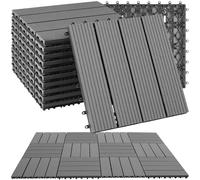 tectake® Lot de 11 Dalles clipsables exterieur Caillebotis exterieur en aspect Bois Dalle WPC Résistant aux intempéries pour Revêtement sol extérieur Terrasse Balcon Veranda Abri de jardin