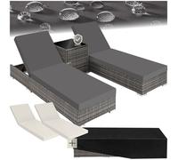 tectake® Set de 2x Chaise Longue Bain de Soleil avec Dossier réglable + Table de Jardin en Aluminium et Resine Tressee + 2 Set de Housses + Housse de Protection Piscine Balcon Jardin - Gris