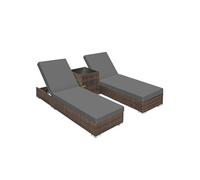 Bains de soleil - TECTAKE - Lot de 2 transats chaises longues en rotin de jardin design luxueux cadre en aluminium - Marron