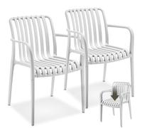 tectake® Lot de 2 Chaise de Jardin avec Accoudoirs Salon extérieur Empilable Résistant aux intempéries Max. 120 kg Légère Salon de Jardin Exterieur Meuble pour Amenagement Balcon Terrasse - Crème