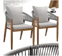Chaises de jardin - TECTAKE - Lot de 2 chaises MANACOR design corde avec housses déperlantes 59 x 58 x 76,5 cm - Grège