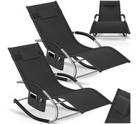 tectake® Lot de 2 Chaise longue ergonomique 62 x 146 x 92 cm Balancement doux, Transat jardin exterieur, revêtement respirant & hydrofuge, Bain de soleil Chaise longue jardin exterieur Transat piscine