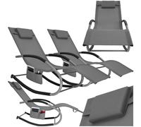 tectake® Lot de 2 Chaise longue ergonomique 62 x 146 x 92 cm Balancement doux, Transat jardin exterieur, revêtement respirant & hydrofuge, Bain de soleil Chaise longue jardin exterieur Transat piscine